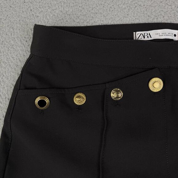 ZARA WOMAN Black Trousers High Waist Flared Leg Career Pants Size L (W: 34 L:34) - Picture 2 of 15